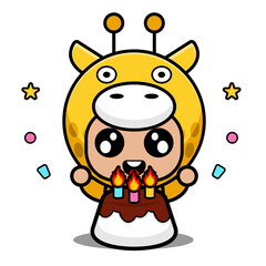 vector cartoon character mascot costume cute animal giraffe and birthday cake