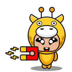 vector cartoon character mascot costume cute animal giraffe holding magnet