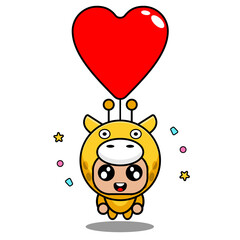vector cartoon character mascot costume animal cute giraffe birthday love balloon