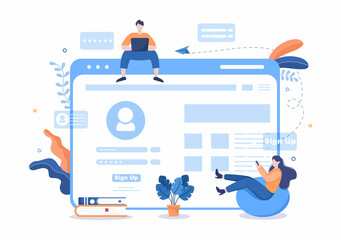 Online Registration or Sign Up Login for Account on Smartphone App. User interface with Secure Password Mobile Application, for UI, Web Banner, Access. Cartoon People Vector Illustration