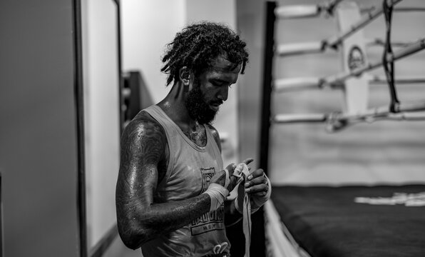 portrait of a person hand wraps 