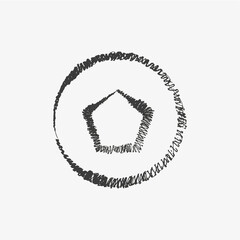 Pentagon in circle. Paint pencil art. Hand drawn. Abstract emblem. Business logo. Vector illustration. Stock image. EPS 10.