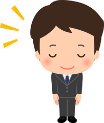 笑顔でおじぎするスーツの男性