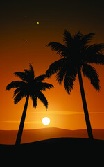 Tropical palm tree silhouette landscape at sunset
