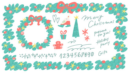 Fototapeta na wymiar Christmas Fir tree motifs vector line illustrations.クリスマスモチーフのベクター装飾イラスト