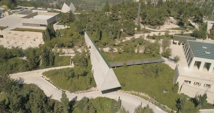 Aerial view of Israel's official Holocaust Museum and memorial to the victims of the Holocaust, Yad Vashem, Jerusalem, Israel.
