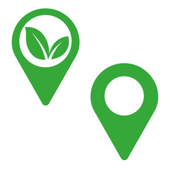 Location icon. Illustration of green color as a symbol of environmental friendliness and energy saving, a sign with the image of green leaves. Suitable for websites, infographics, maps, as story cover