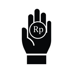 Coins on hand icon design isolated on white background