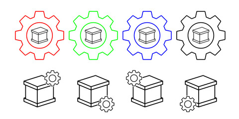 Box closed vector icon in gear set illustration for ui and ux, website or mobile application
