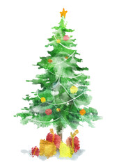 クリスマスツリー 水彩 イラスト