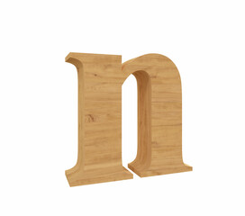 3d rendering small font letter N in wood material, realistic and isolated in white background