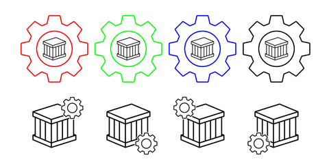 Box closed vector icon in gear set illustration for ui and ux, website or mobile application