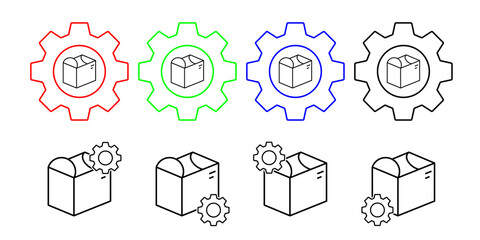 Box opened vector icon in gear set illustration for ui and ux, website or mobile application