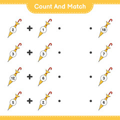 Count and match, count the number of Umbrella and match with the right numbers. Educational children game, printable worksheet, vector illustration