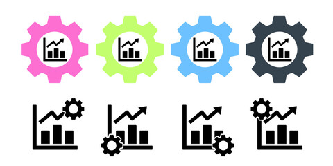 Chart arrow up graph bar histograms vector icon in gear set illustration for ui and ux, website or mobile application