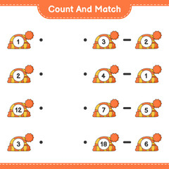 Count and match, count the number of Hat and match with the right numbers. Educational children game, printable worksheet, vector illustration