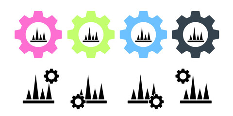 Chart pyramid vector icon in gear set illustration for ui and ux, website or mobile application