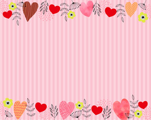 北欧水彩ハートフレーム（ストライプ）