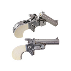 derringer gun handmade isolated on white  ,clipping path included for design.