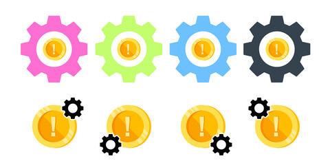 Exclamation, letter, coin color vector icon in gear set illustration for ui and ux, website or mobile application