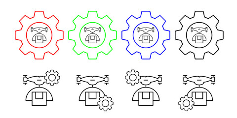 Drone with parcel field outline vector icon in gear set illustration for ui and ux, website or mobile application