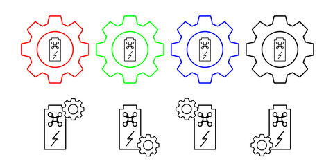 Charging a drone field outline vector icon in gear set illustration for ui and ux, website or mobile application