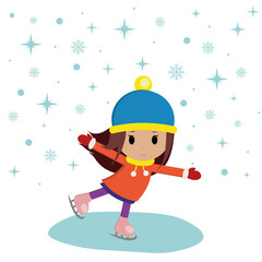 Cute little girl having fun doing ice skating.