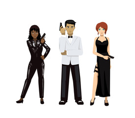 Secret Agent Set Manga Cartoon Style Spy Vector