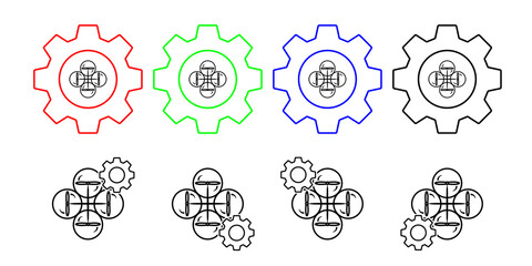 Drone field outline vector icon in gear set illustration for ui and ux, website or mobile application