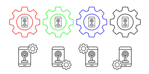 Radio wave in the phone field outline vector icon in gear set illustration for ui and ux, website or mobile application