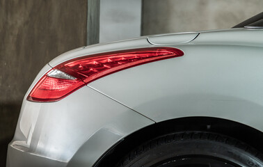 Bangkok, Thailand - 31 Aug 2021 : Close-up of Rear light or Tail lamp of White peugeot rcz sports...