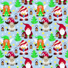 Obraz na płótnie Canvas Seamless pattern Cute Little Christmas Gnome Vector Illustration Set, Scandinavian Nordic Gnome, Cute Christmas Santa Gnome Elf. Nordic element design for greeting cards, season greetings, web