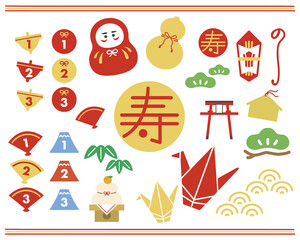 日本のお祝い事　フラットな和風ベクターイラスト　パーツ素材　縁起物