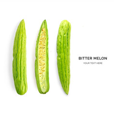 Creative layout made of bitter melon. Flat lay. Food concept.