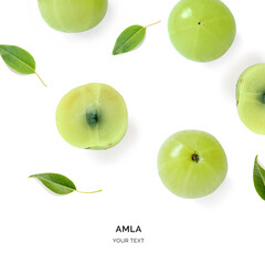 Creative layout made of amla. Flat lay. Food concept. Amla on the white background