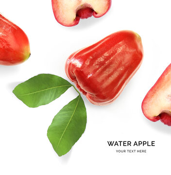 Creative layout made of water apple fruit on white background. Flat lay. Food concept.