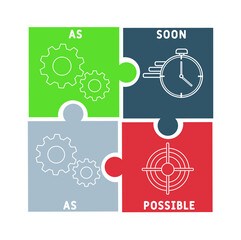 ASAP - As Soon As Possible acronym. business concept background. Vector illustration for website banner, marketing materials, business presentation, online advertising