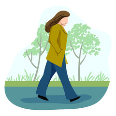 Fototapeta na wymiar Woman walking alone in the street illustration