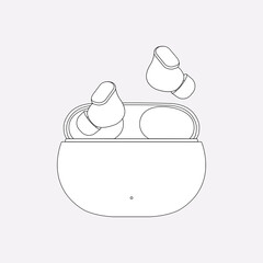 Wireless earbuds outline, entertainment device vector illustration
