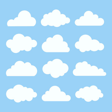 Cloud Sticker Clipart Vector Set, Flat Design