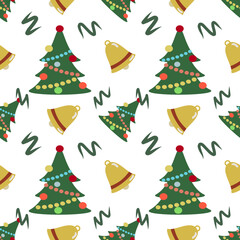 Seamless pattern for Christmas on a white background with gold elements Christmas. Beautiful pattern for a luxurious gift wrapping paper, t-shirts, greeting cards