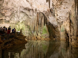 Stalactite and stalagmite formations into the cave at Neptune's Grotto Caves, near Capo Caccia, Alghero, Sardinia, Italy