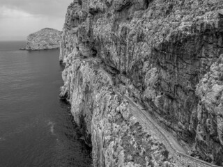 Stalactite and stalagmite formations into the cave at Neptune's Grotto Caves, near Capo Caccia, Alghero, Sardinia, Italy