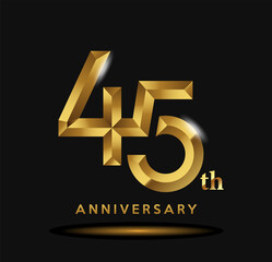 45 year anniversary celebration logo design with golden style - obrazy, fototapety, plakaty