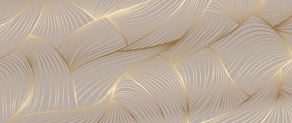 Gold abstract line arts background vector. Luxury wallpaper design for prints, wall arts and home decoration, cover and packaging design.