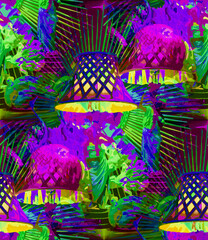 Magenta Exotic tropical island lamp ladies neon seamless pattern
