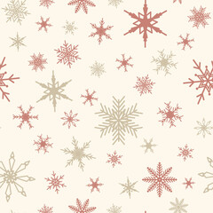 Naklejka na ściany i meble Christmas seamless pattern with snowflakes. Winter print. New Year background. Vector illustration in flat style.