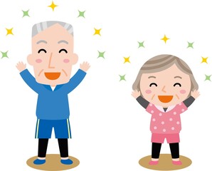 スポーツ好きで若々しいおじいさんとおばあさんのイラスト