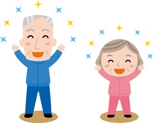 ジャージで元気なおじいさんとおばあさんのイラスト