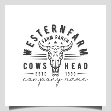 Vintage Retro Texas Longhorn Buffalo Bull head, Cow cattle for Western Farm Ranch Country logo design vector template
